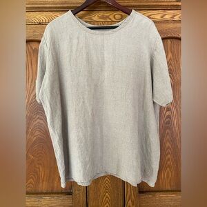 FLAX vintage linen boxy short sleeve T shirt top natural linen M beige tan